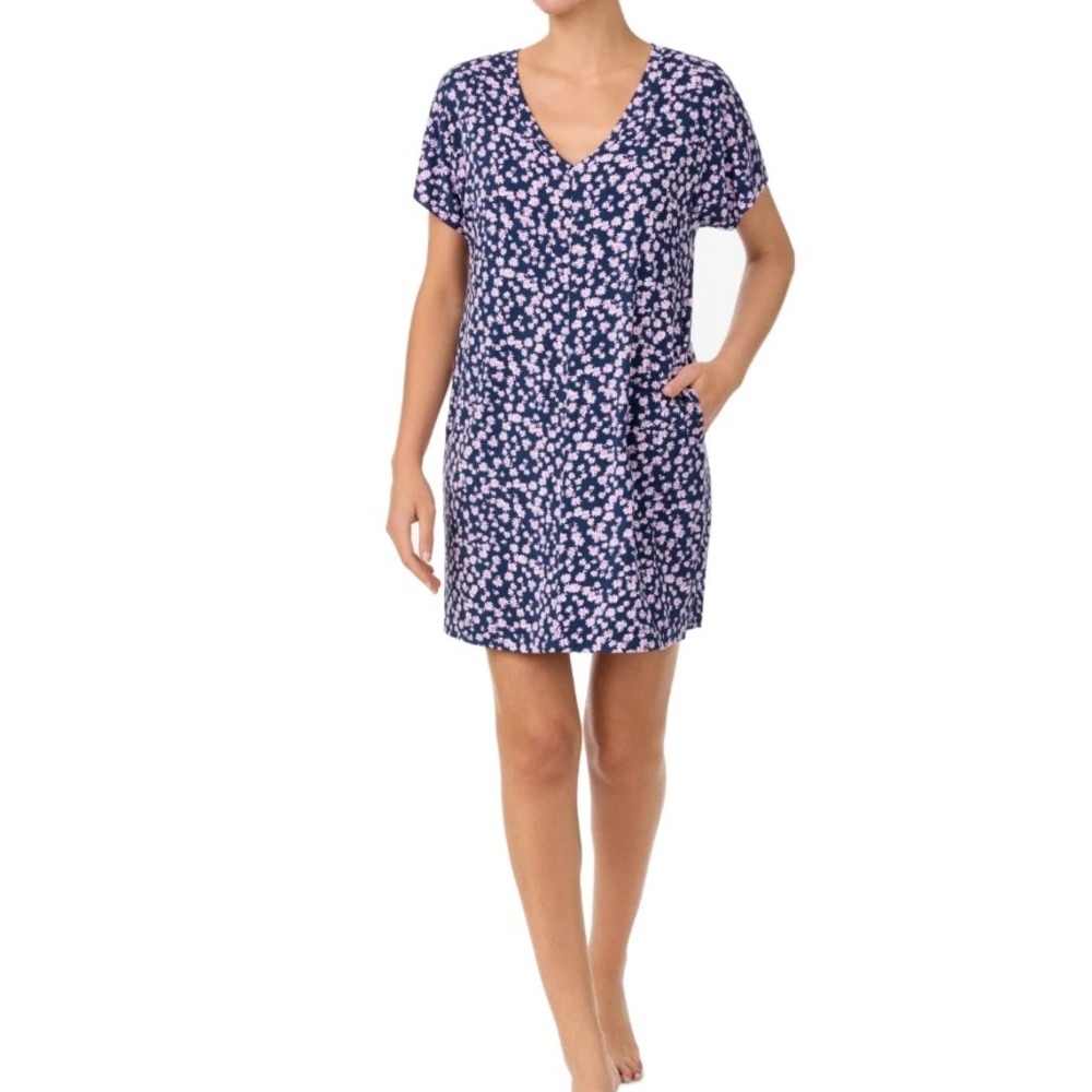 Sanctuary Womens Size Medium Short-Sleeve Sleep Shirt in Navy Floral Print $48